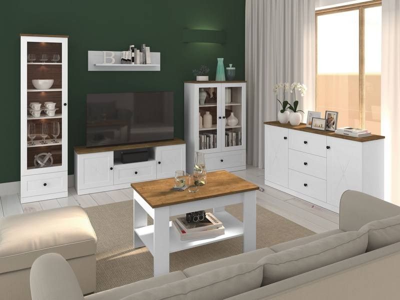 szafka rtv biała z drewnem